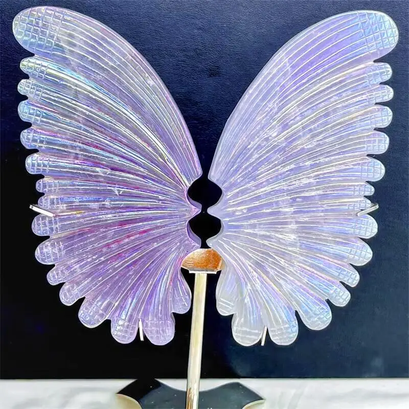 

18CM Natural Aura Fluorite Butterfly Wings Crystal Carving Crafts Healing Energy Lucky Stone Home Decoration Birthday Gift 1pair