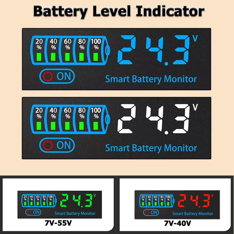 3S-14S Battery Level Indicator 18650 Li-ion Lipo Lithium 7V-40V/55V Lead Acid Battery Tester Module Capacity Voltage Meter