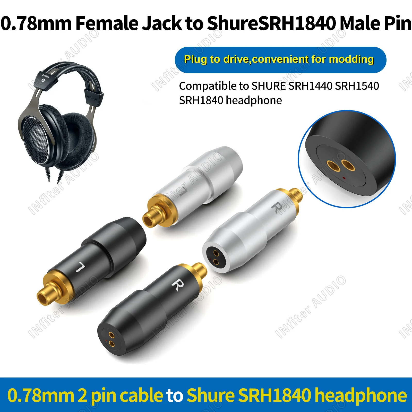 0.78 to SRH1840 0.78mm 2 pin to MSR7b headphone conversion 0.78mm 2pin cable connected to Shure SRH1440 SRH1840 SRH1540 adapter