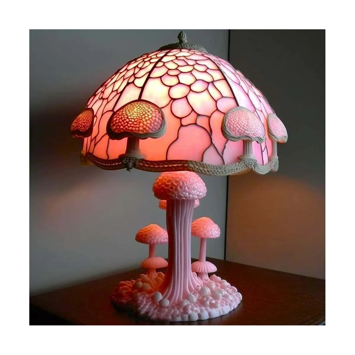 Creative Stained Glass Mushroom Table Lamp Vintage Animal Plant Series Shaped Resin Bedroom Decora Household,C