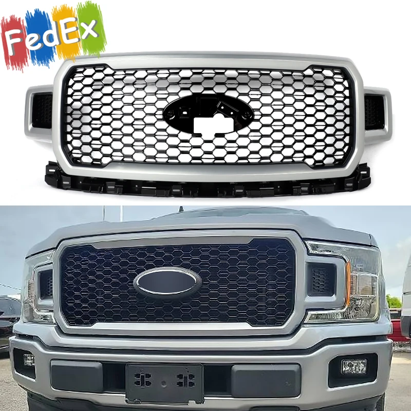 SAIQINGSP Honeycomb Mesh Grid for Ford F-150 F150 2018-2020 Iconic Silver Front Bumper Grille Radiator Grill Car Styling