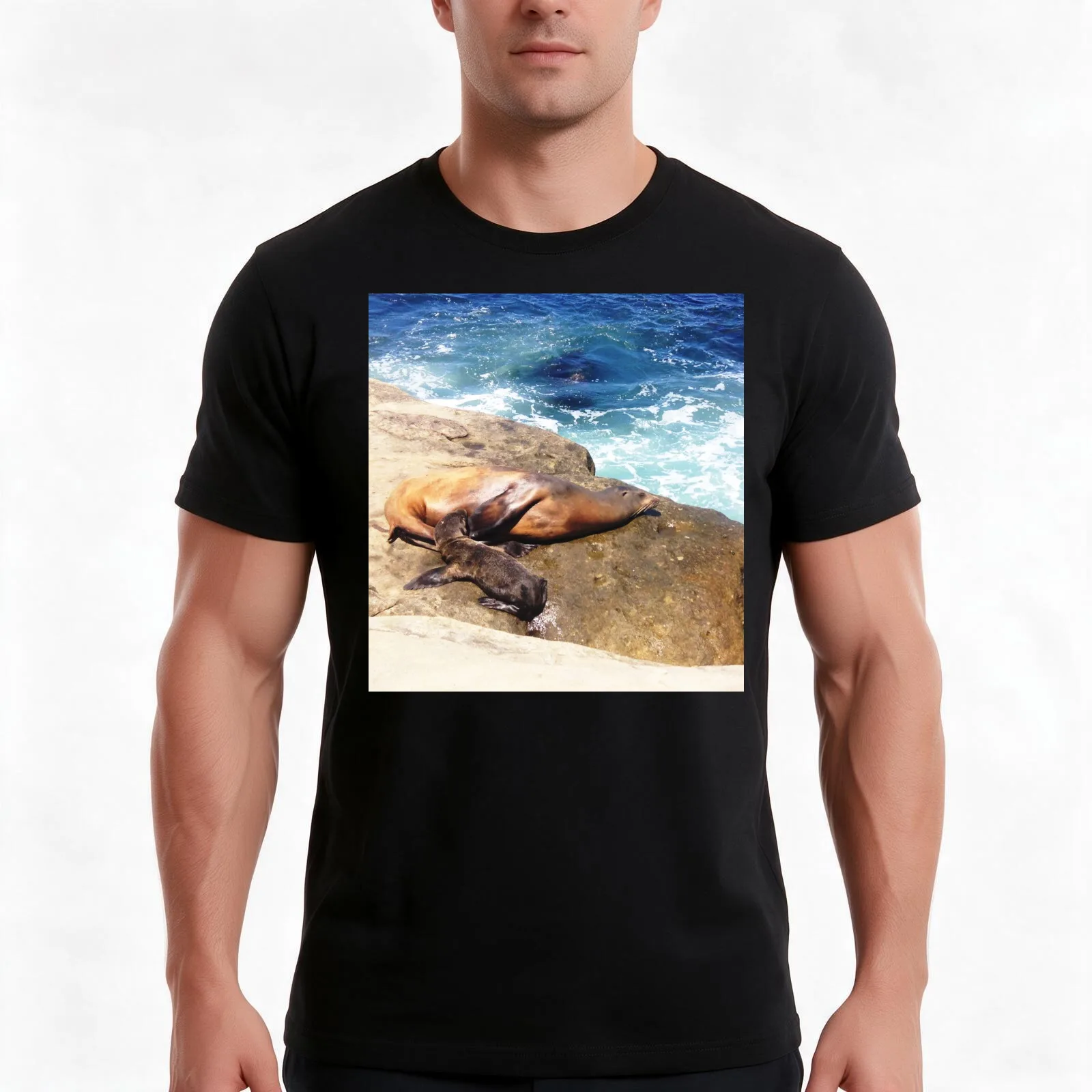 Sun Bathing in California Mother and Daughter Seal T-Shirt, Summer Casual Cotton Tee, Oversized Streetwear Tops, 100% Cotton