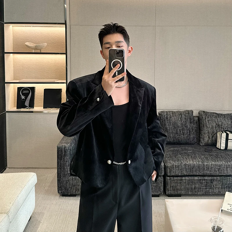 

2025 New Men Single Breasted Blazer Short Casual High Street Stage Performance Fashion Trendy Youth suit Jacket