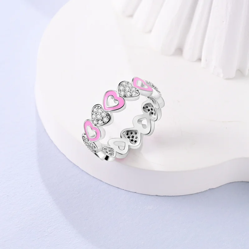 New In Hot Sale S925 Sterling Silver Rings For Women Original Girly Pink Love Ring 2024 Trending Fashion Jewelry Birthday Gift