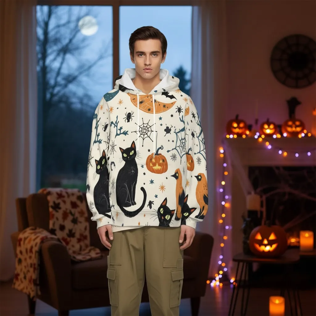 Halloween Cute Black Cat Pumpkin Graphic Hoodie