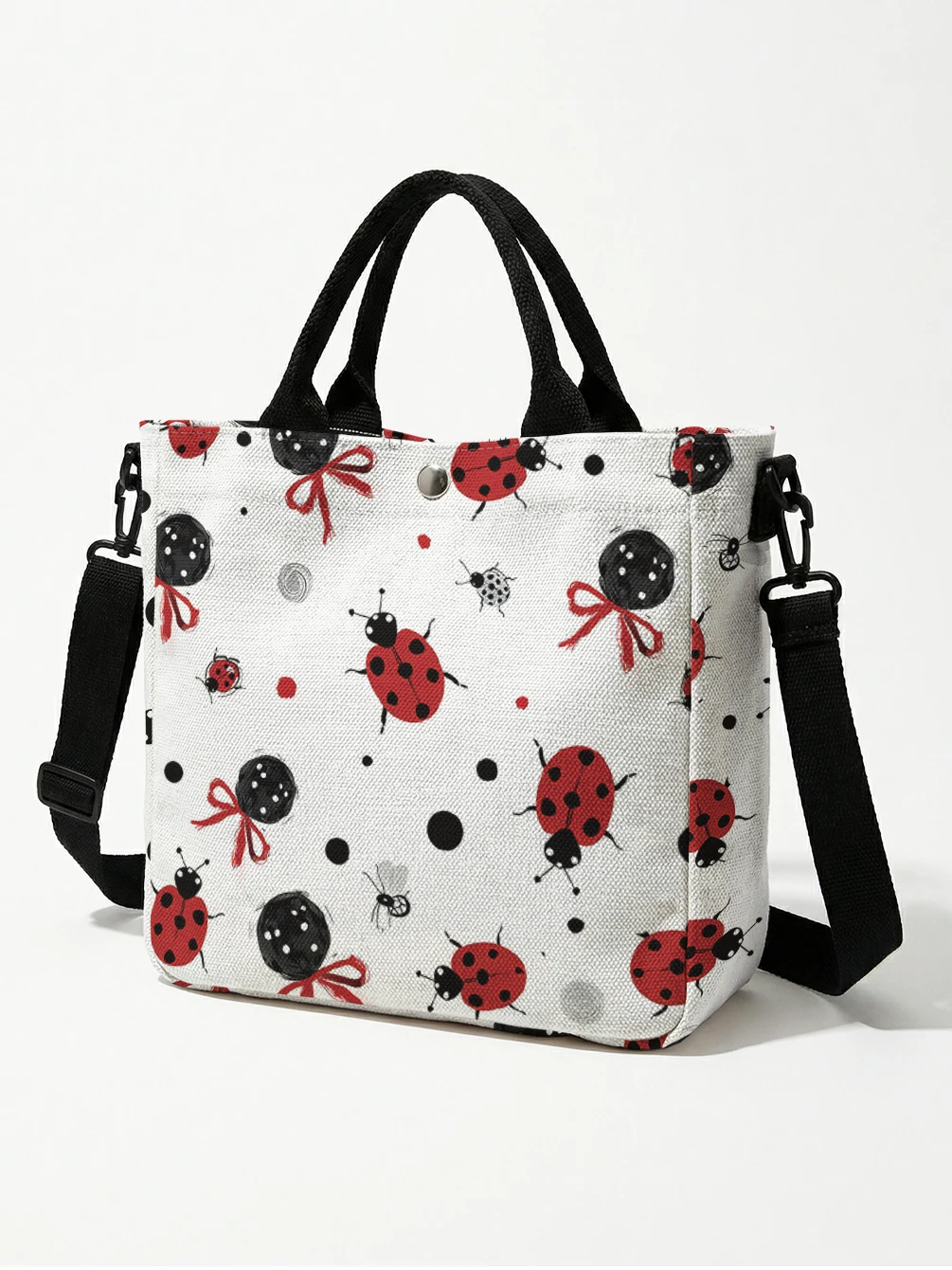 Cute Ladybug Bow Polka Dot Print Tote Bag Detachable Strap Crossbody Handbag For Women Daily Shopping view 4