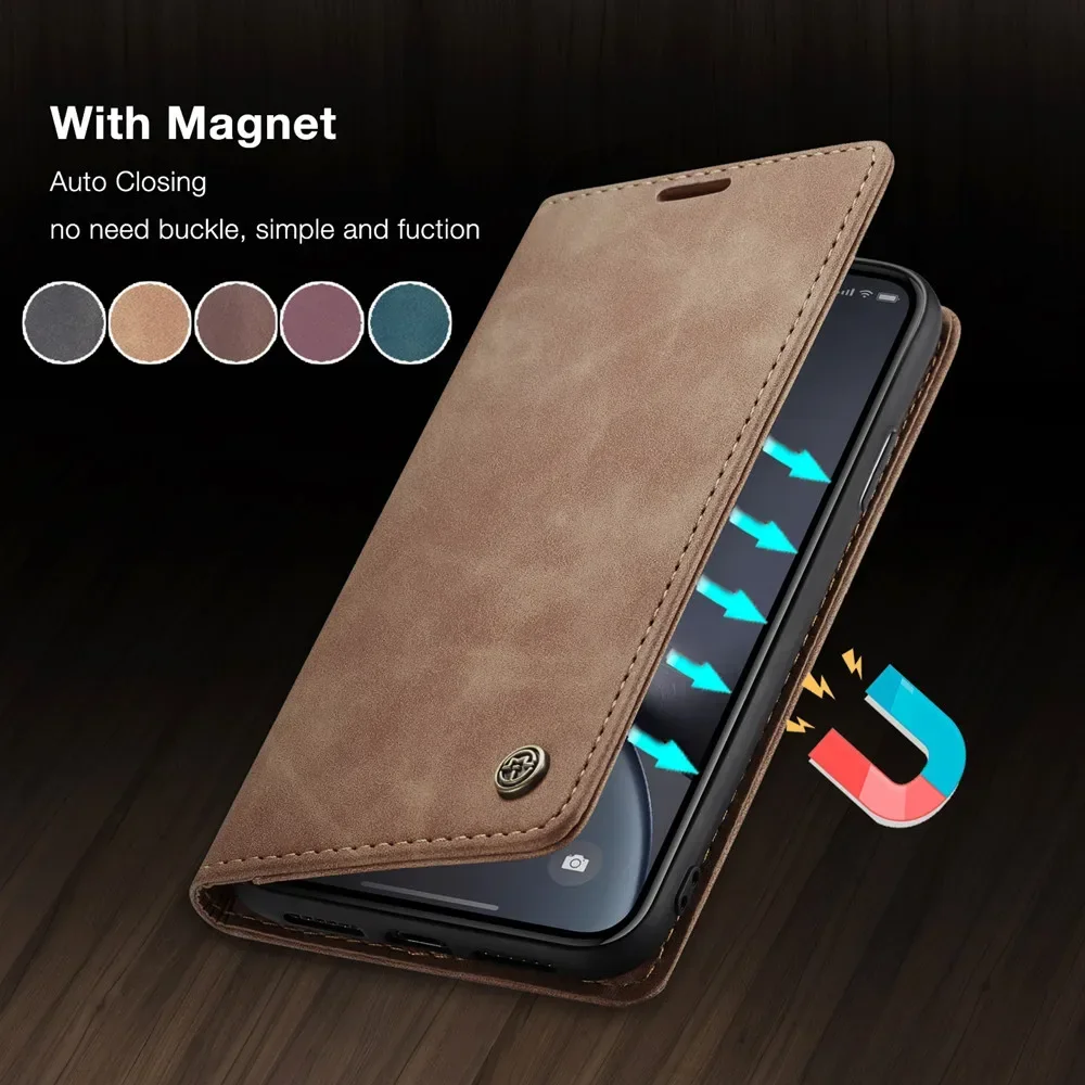 CaseMe Magnetic Flip Leather Phone Case For iPhone 16 Pro Max 15 14 Plus 13 12 11 XS X XR SE 2022 8 Wallet Card Cover Coque Etui