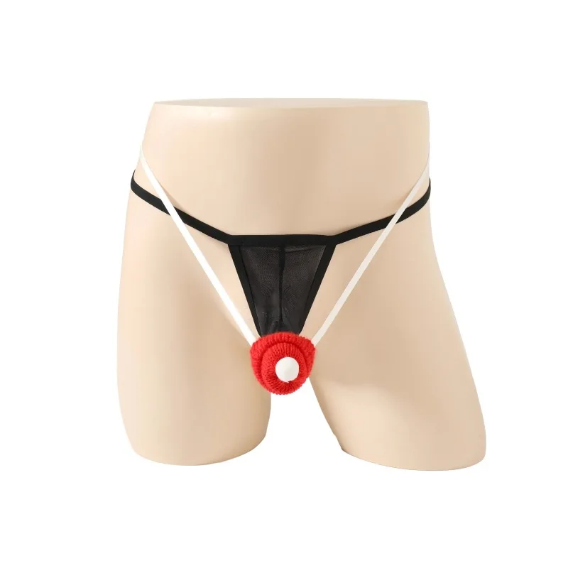 الجدة رجل مثير عيد الميلاد شبكة ثونغ مع قبعة سانتا التفاصيل المثيرة الرجال شبكة ثونغ - قبعة عيد الميلاد الديكور