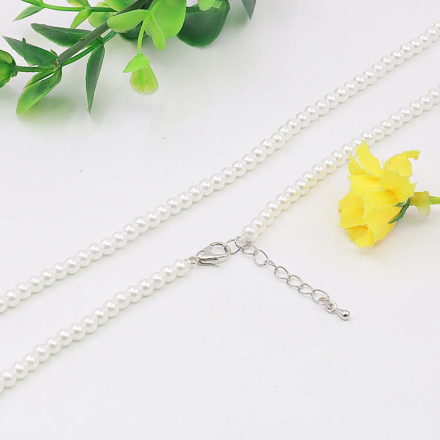 4 مللي متر الأبيض صدف اللؤلؤ قلادة/مجموعات أقراط ، سلسلة سترة مستديرة مطرز ، هدية المرأة ، مأدبة الحفلات ، صنع المجوهرات ، 18 بوصة #5