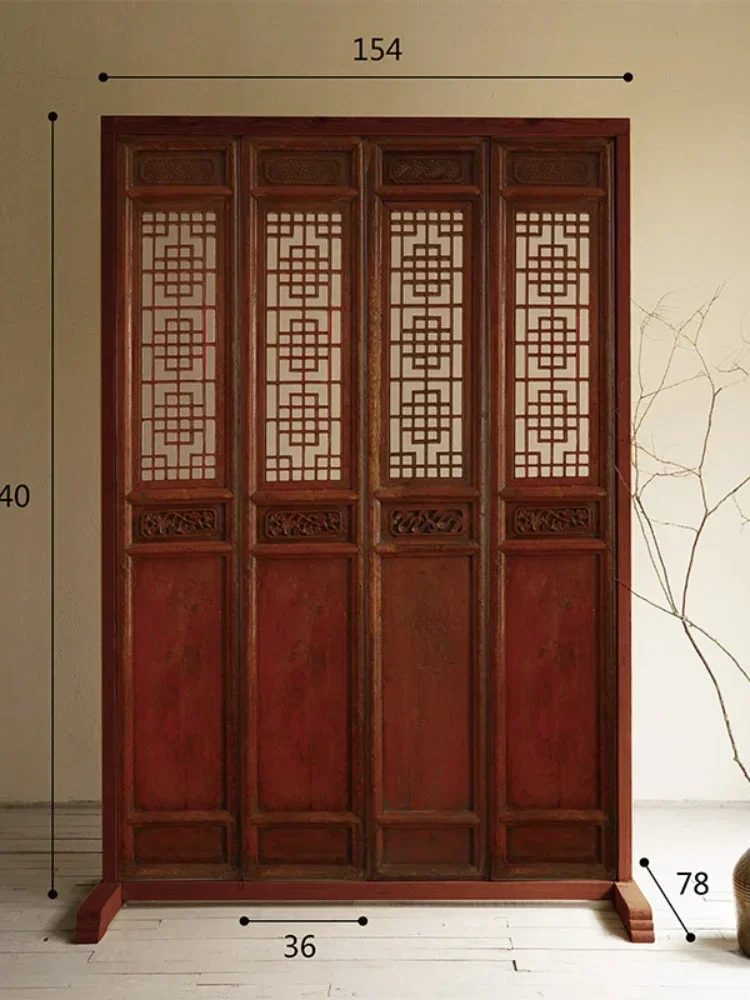 TAO New Chinese Carved Vintage Decorative Hallway Folding Screen Solid Wood Partition