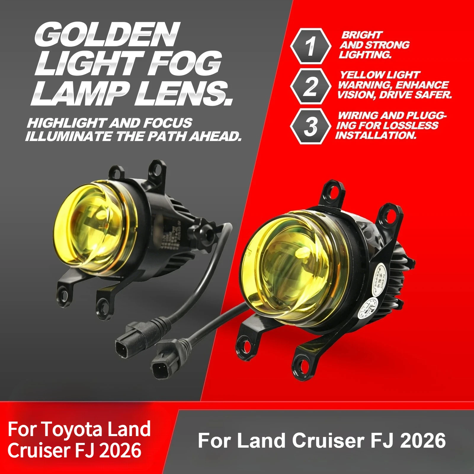 For Toyota Land Cruiser FJ 2026 Golden Yellow LED Front Fog Light Bulbs High Bright Exterior Lighting Upgrade Modified Accessory