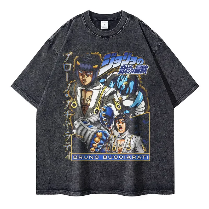 Anime JoJos Bizarre Adventure T Shirt DIO Vintage Washed Manga JOJO Stone Ocean T-shirts Oversized Manga Kujou Jolyne Tops Tees