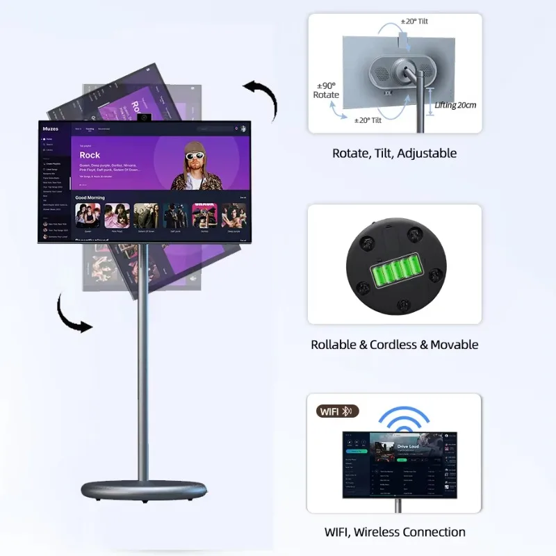 Factory Supply 27 Inch Tablette Smart TV with Battery Android 13 Smart Display Iptv M3U Movable LCD Television Smart Tv