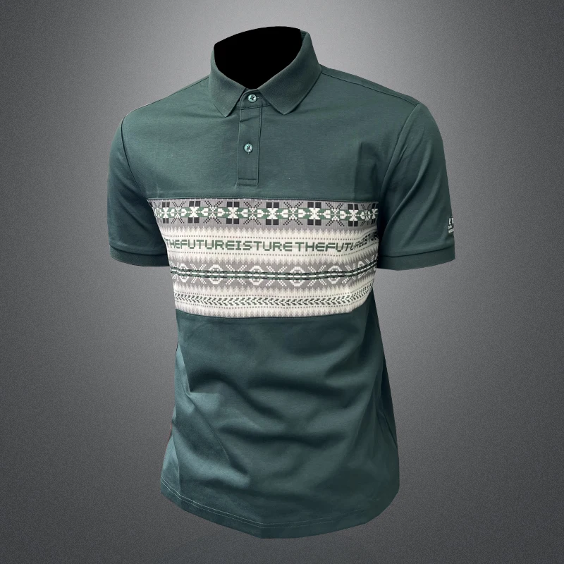 

Летняя мужская футболка-поло 2025 года, приталенная, с принтом, цветными блоками, отложным воротником, модная, брендовая, повседневная, из хлопка