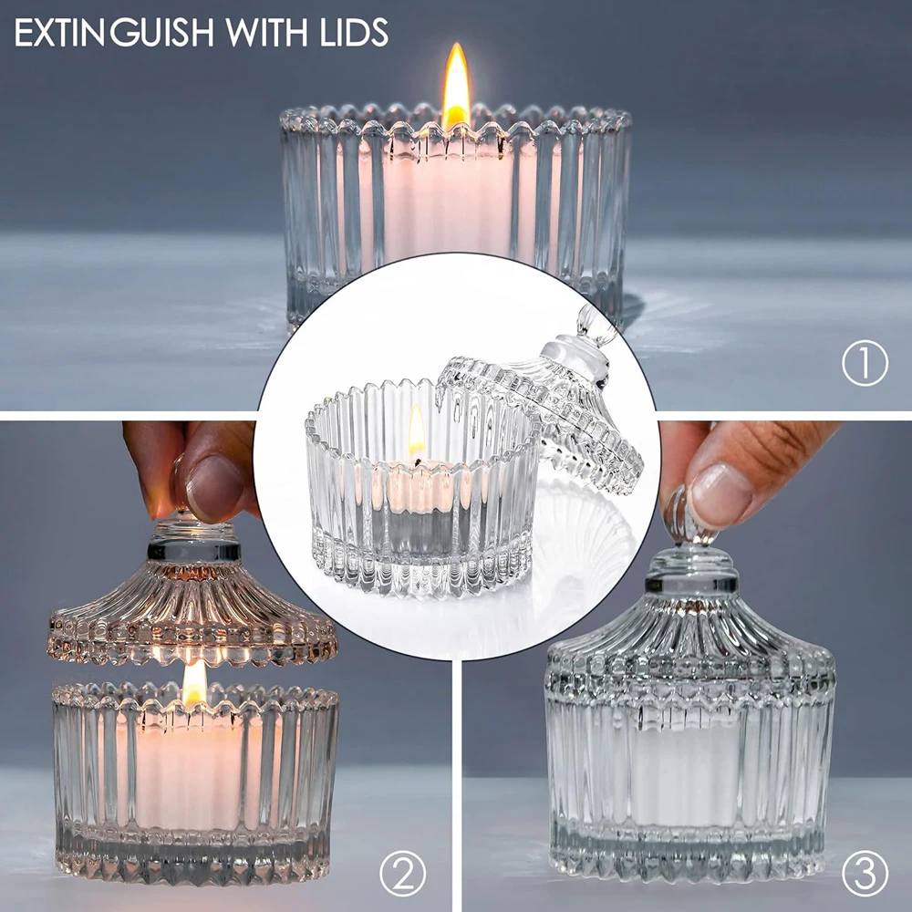 Votive Candle Holders with Lids, Tealight Candle Holders in bulk, Glass Small Candle Holders for Table Centerpiece, Wedding