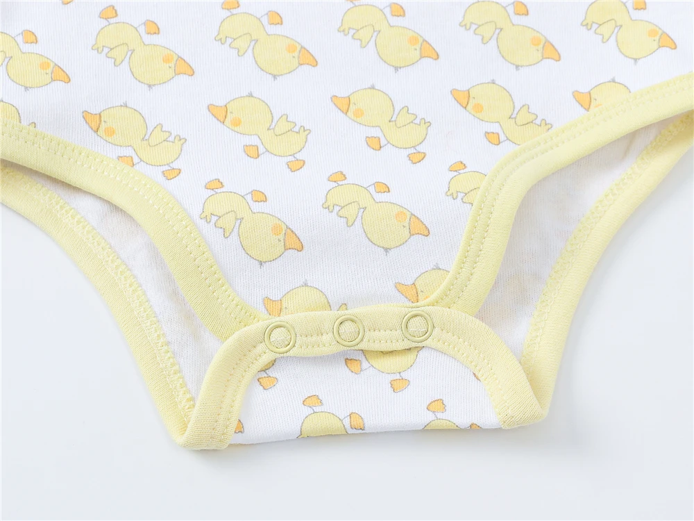 Honeyzone Unisex Baby Clothes 3 Pcs/lot Cotton Newborn Bodysuit 0-24 Months Full Sleeve Yellow Duck Design Overalls