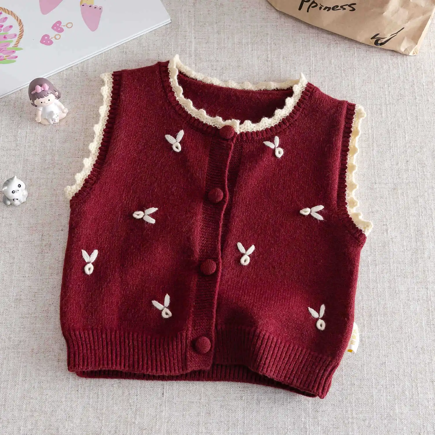 Children's Vest Outfit New Style for Girls Wearing Western Style Vest Baby Spring and Autumn Winter Knitted Camisole