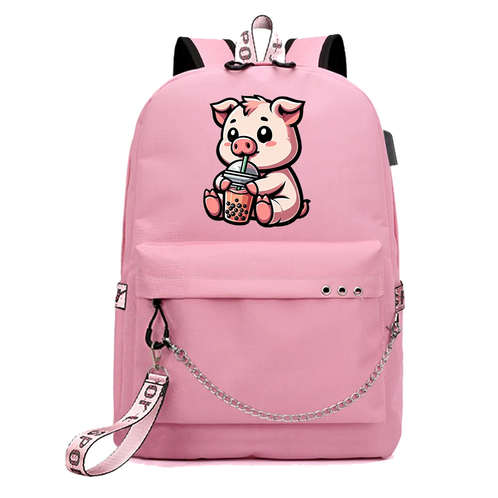 Pig Drinking Boba Tea Backpack Popular Fashion Travel Cute Backpacks Outdoor Sport School Bag for Fans Gift image 4