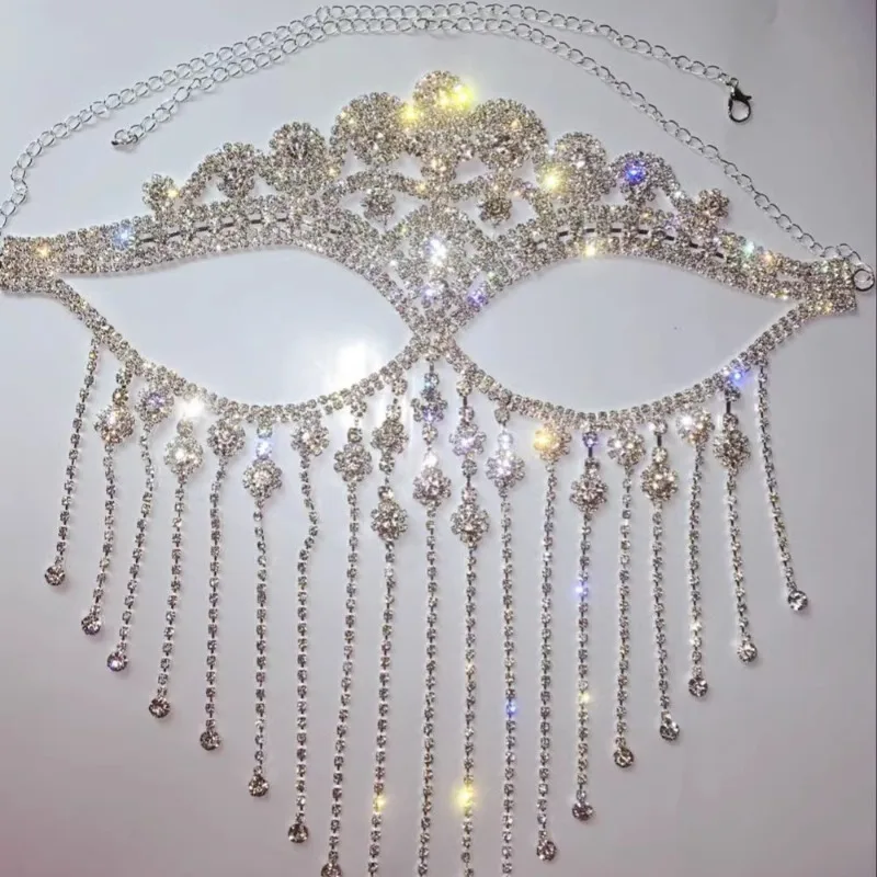 

Rhinestone Tassel Mask Women's Stage Performance Ball Party Dress Props