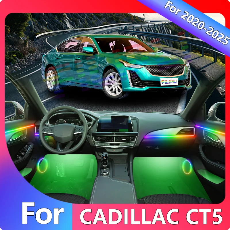 

FILIPLI For The CADILLAC CT5 For 2020-2023 64 Color RGB Car Ambient Light Waterproof Car Interior Mood LED Strip Easy To Install