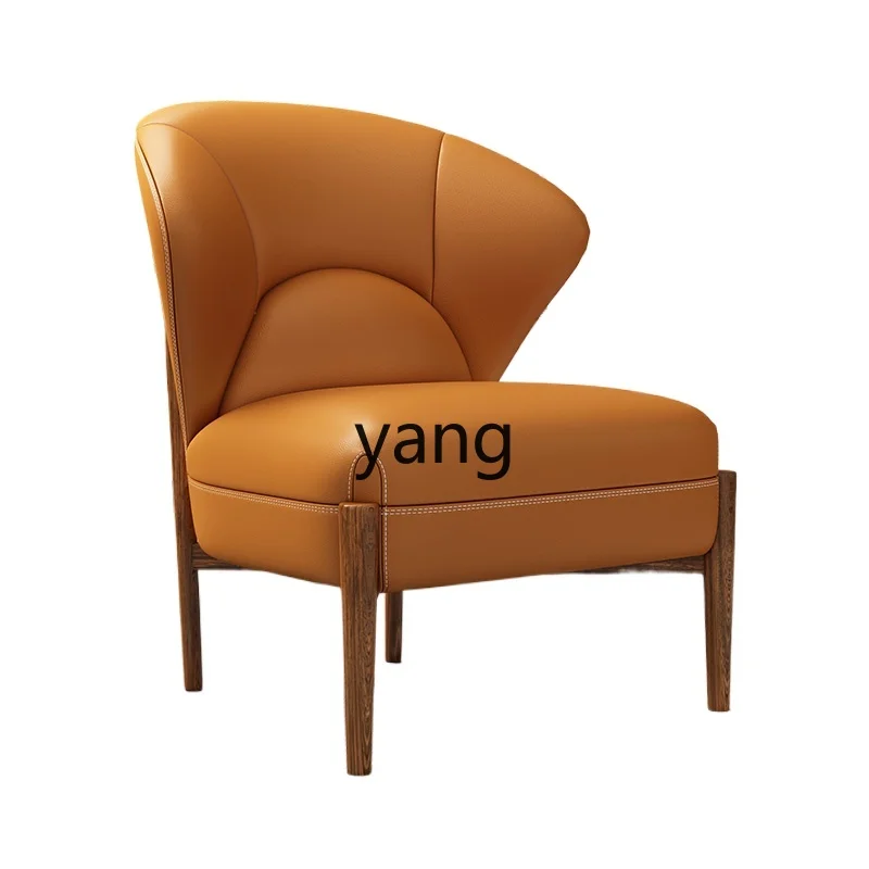 

lmm New Chinese Style Leisure Chair Solid Wood Leather Armchair Living Room Simple
