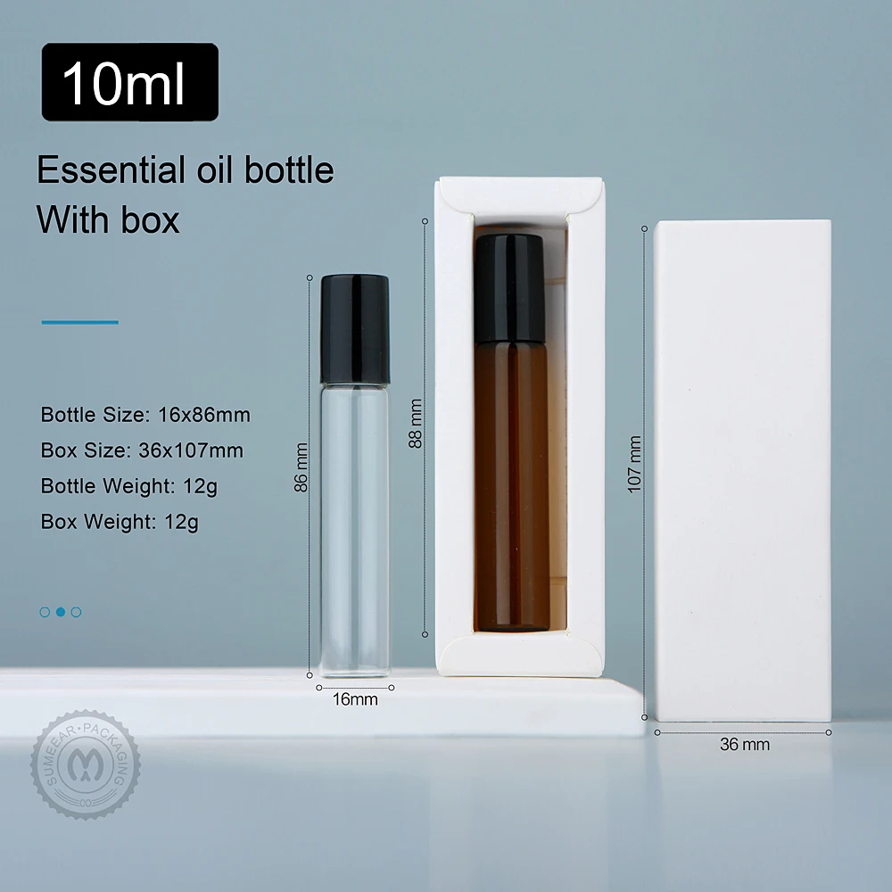 50Pcs/Lot 10ml Roller Essential Oil Bottle With Perfume Box Roll On Perfume Bottle Glass Bottles Cosmetics Container