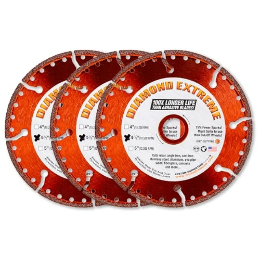 

Алмазный отрезной круг Diamond Extreme Metal Cut Off Wheel 4 1/2 дюйма - Универсальный алмазный диск для резки металла повышенной прочности для арматуры, стали, железа и других материалов (шт.)