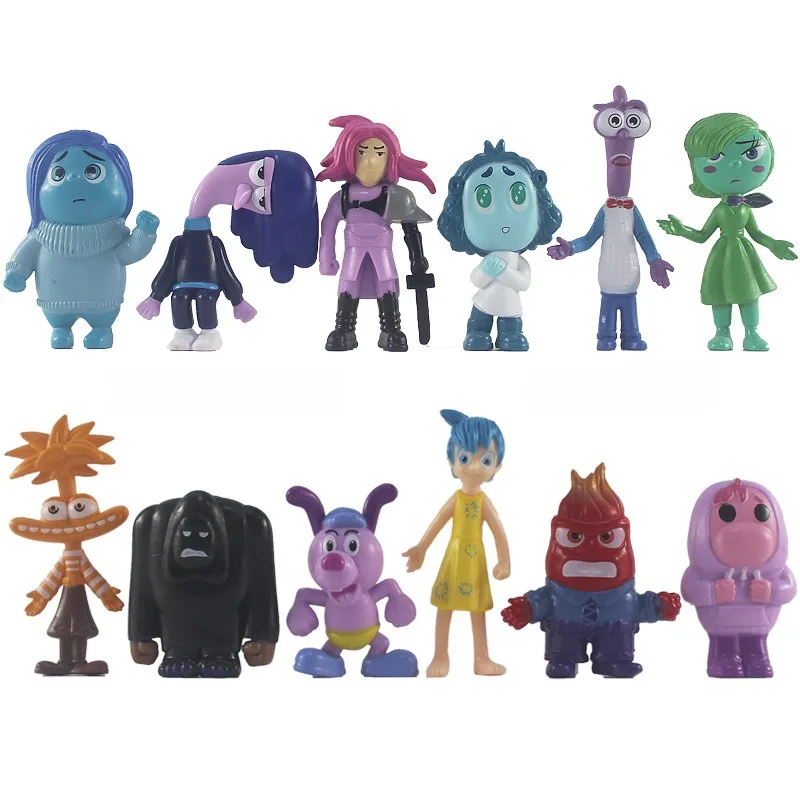 12Pcs/Set Bandai Inside Out 2 Box Action Figure Toy Cartoon Movie Joy Anxiety Anger Sadness Disgust Fear Model Doll Kids Gift