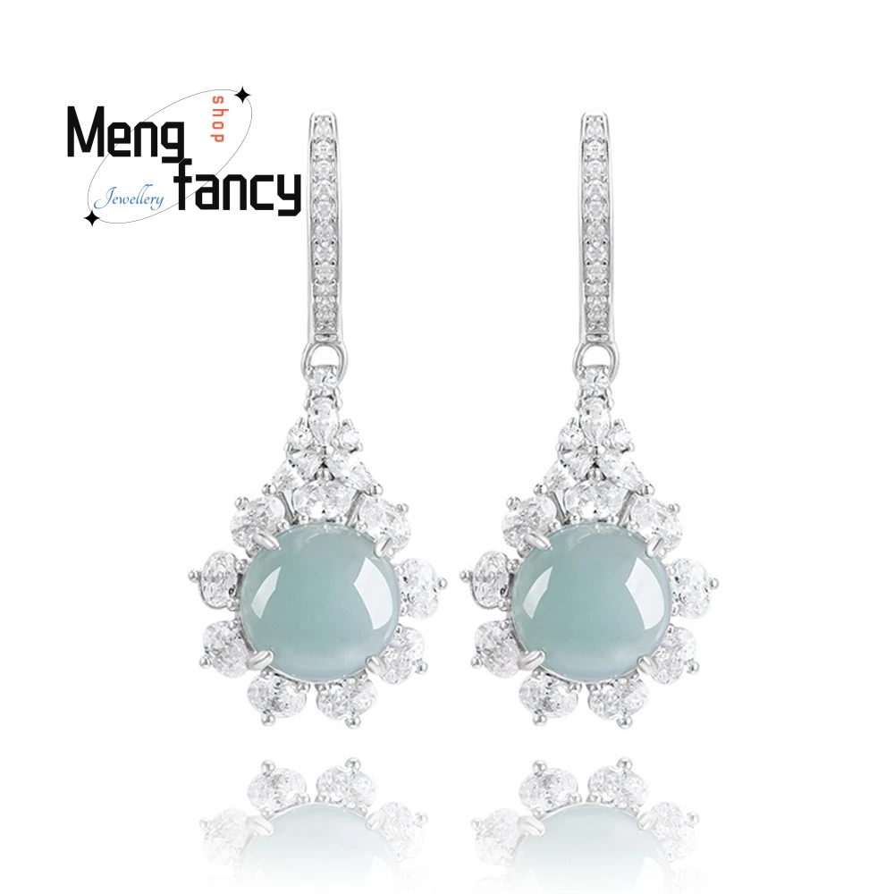 

Genuine Natural A-grade Jade Blue Water Egg Face Earrings Ice-type Jade, Fashionable and Simple Women's Earrings Fashion Jewelry