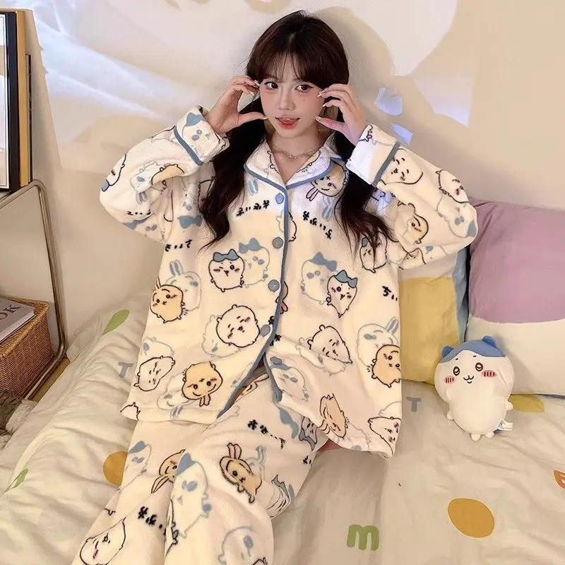 New Winter Cartoon Pajamas Chiikawa High Beauty Home Clothes Kawai Usachi Comfortable Dressing Casual Set Girl Gift Toys