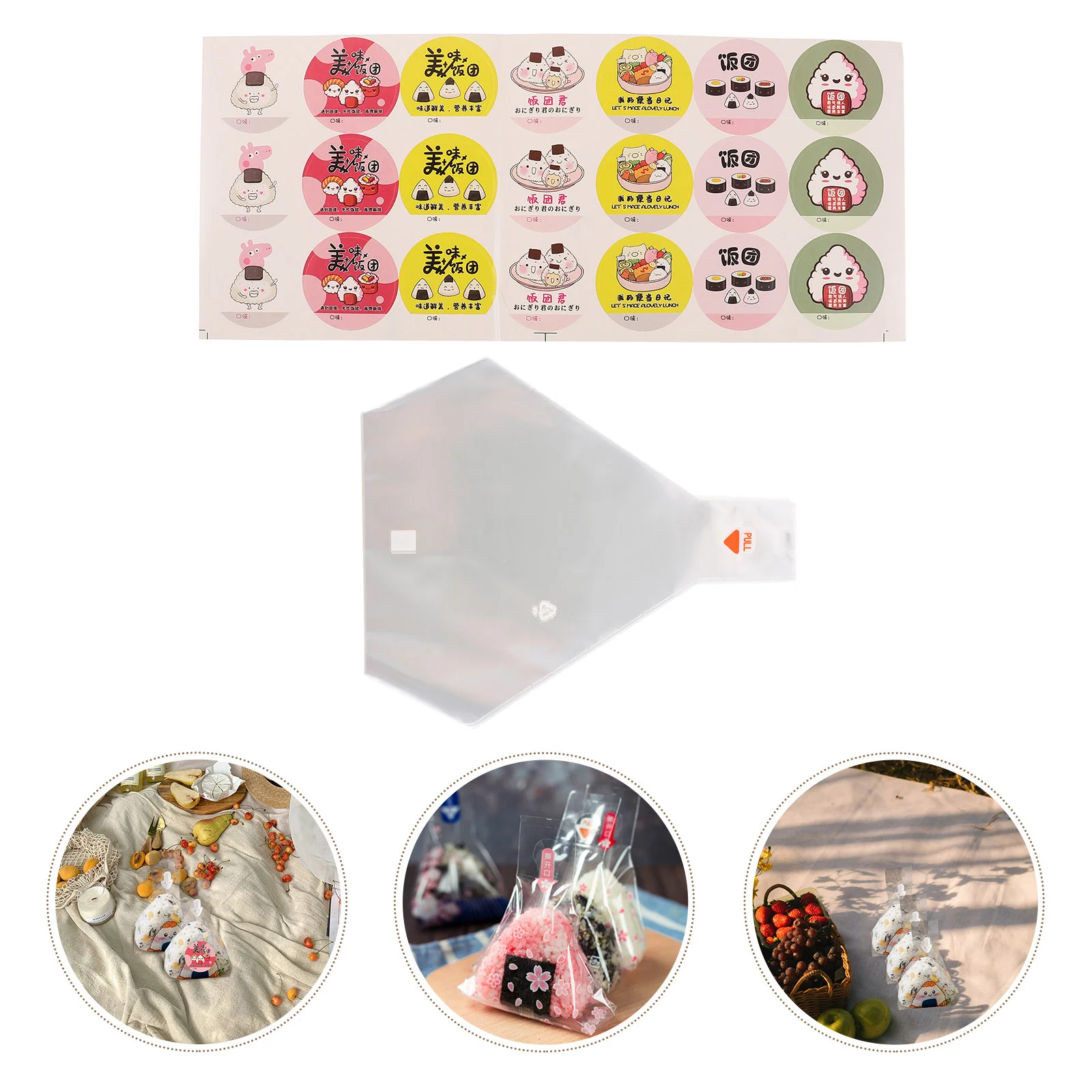 100 Pcs Onigiri Sticker Rice Ball Packaging Bag Stickers Wrappers Bulk Takeaway Easy Tear Bags Packing