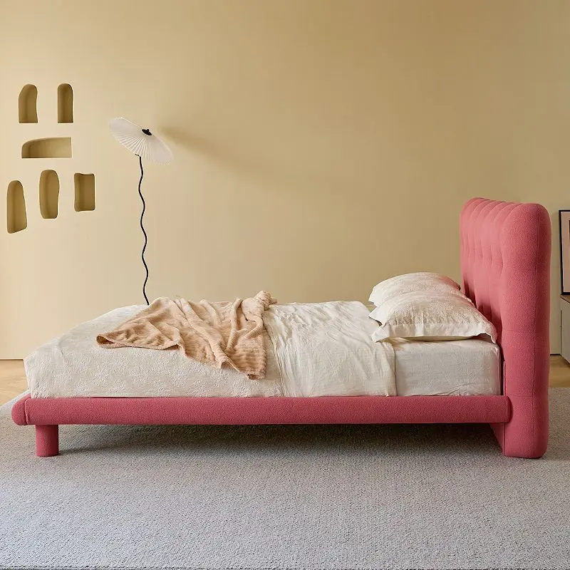 Lamb wool bubble bed medium and small apartment light French princess bed dopamine bedroom bed