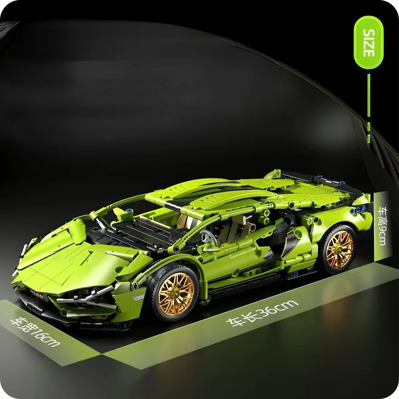 1280 PCS Tec 1:14 green Racing Sports car building blocks Assemble brick car toys for girls birthday presents Christmas presents