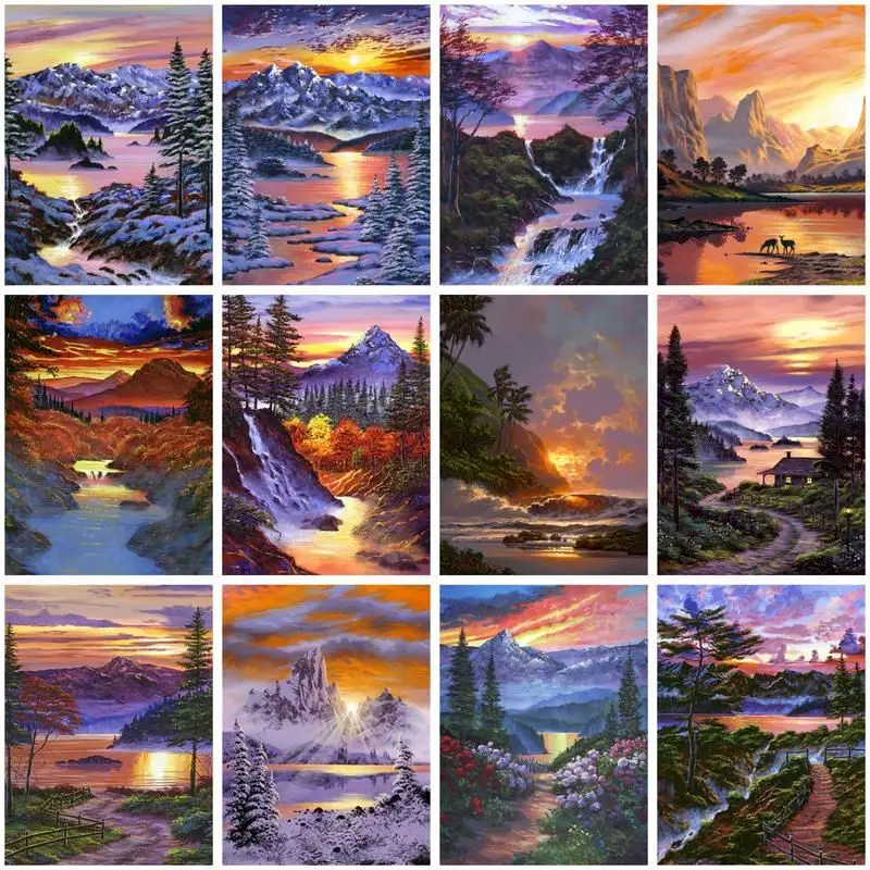 

GATYZTORY Oil Painting By Numbers Handpainted Paintings On Number Sunset View Diy Paint For Painting Home Decoration