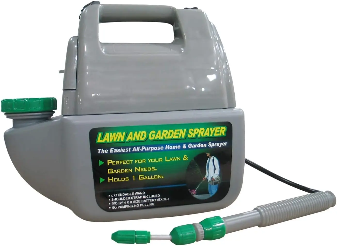 1-Gallon Battery-Powered Garden Sprayer with Telescoping Wand and Shoulder Strap, Portable Plant, Lawn and Weed Sprayer
