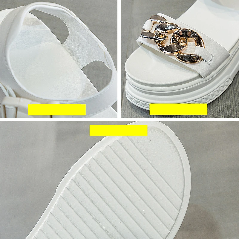 Fujin Genuine Leather 7cm Platform Sandals Wedge Shoes Summer for Women Open Toe Sandals Beach Shoes Summer Women Fashion Slide