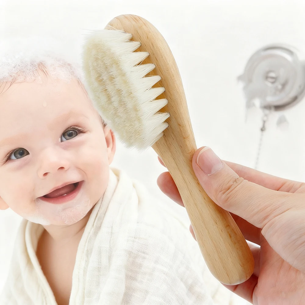 Baby Wood Brush Comb Beech Soft Wool Newborn Comb for Head Massager Baby Cleaning Shower Pure Natur Hairbrush Baby Care