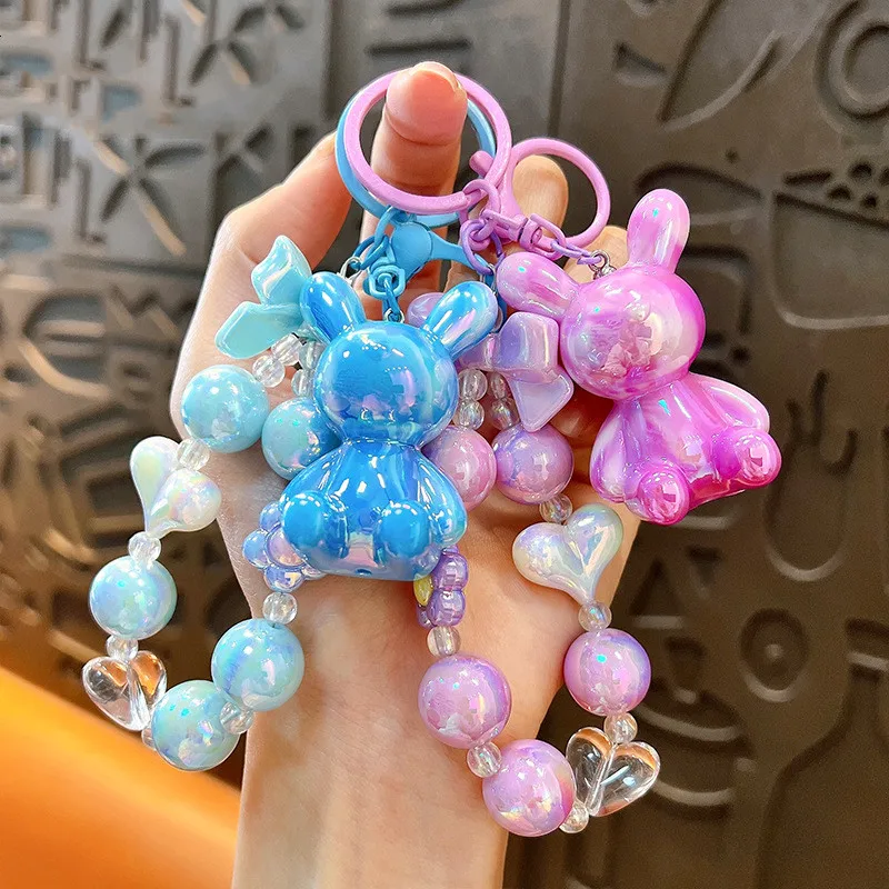 Korean Cute Rabbit Beaded Phone Chain For iPhone Samsung Camera Hanging Rope Anti-Lost Lanyard Hanging Jewelry