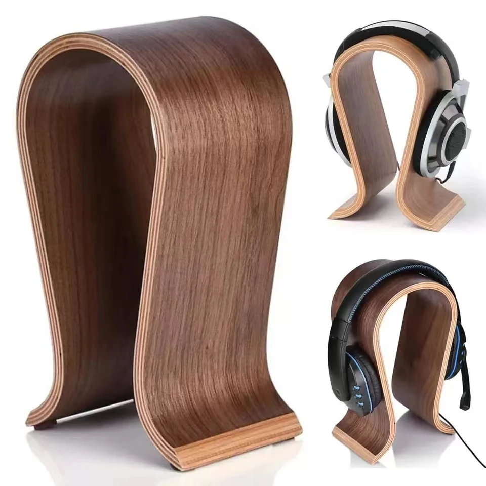 Universal U Shape Wooden Headphones Stand Holder Wooden Headset Desk Display Shelf Rack Hanger Bracket for Headphones