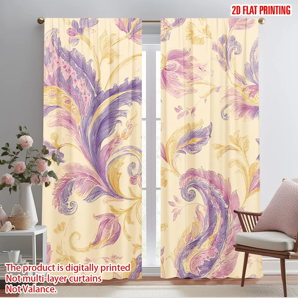 

2pcs 2D flat printing Window Curtains Floral Swirls(1) 100% Polyester Without Electricity Festive Curtains for Outdoor and Home