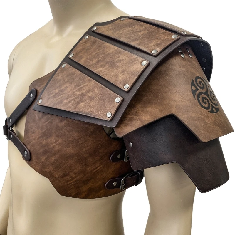 2024 New Vintage Single Shoulder Armors Adjustable Shoulder Guard PU Leather Chest Harness Arm Guard Cosplay Costume Accessories