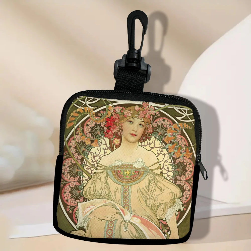 Alphonse Mucha Pattern Printing Large Capacity Coin Wallet Waterproof Digital Coin Wallet Storage Bag, Ideal Choice for Gifts