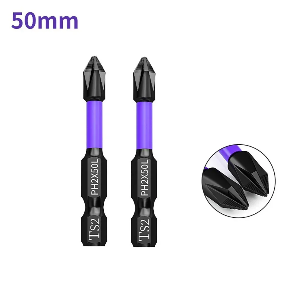 2pcs Non-slip Cross Screwdriver Set PH2 Magnetic Batch Head PH2 Magnetic Batch Head Impact Screw Driver Bit 25/50/65/70/90/150mm