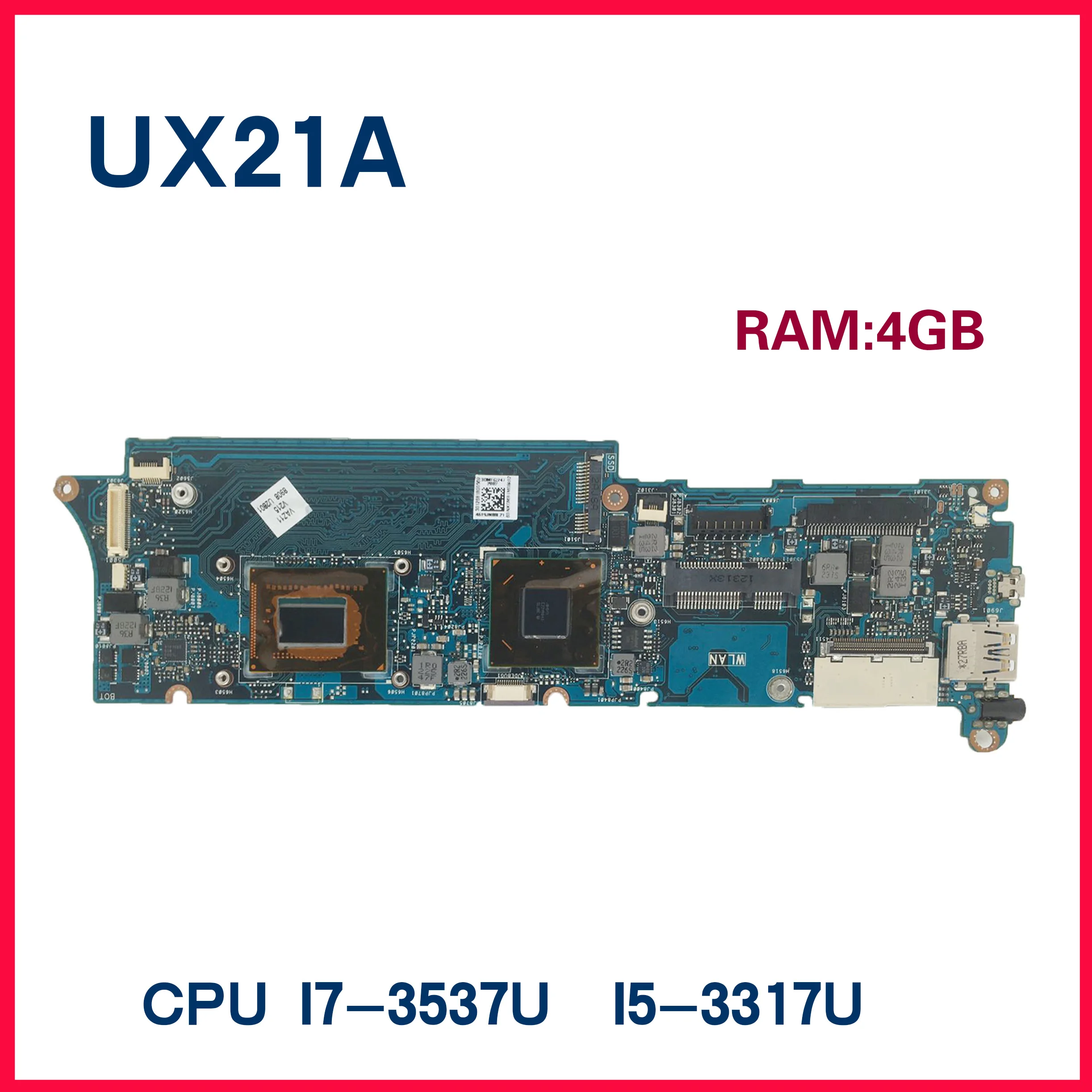 UX21A Mainboard untuk ZenBook UX21A dengan I5-3317U I7-3537U 4GB-RAM Motherboard Laptop 100% Test Bekerja dengan Baik