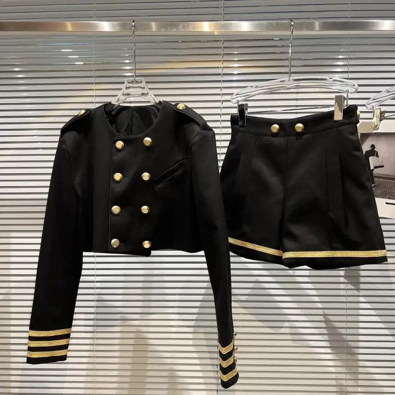 

luxury designe spring clothes high end Lapel Long Sleeve crop top blazer + Shorts two piece set outfits for women
