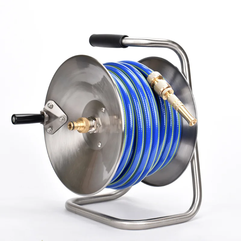 

Stainless Steel Watering Organizer Car Wash Hose Rack Winder Household Hose Coiler Holder