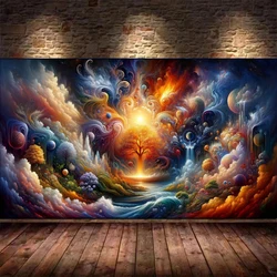 Earth grows Fire glows Water Flows surreal landscape DIY 5D Diamond Painting Mosaic Embroidery Cross Stitch Kits For Decor