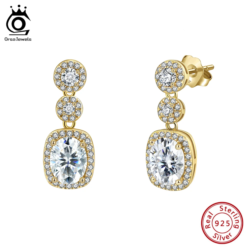 

ORSA JEWELS Luxury Bridal Wedding CZ Dangle Earrings 925 Sterling Silver 8A Zircon Earrings Temperament Party Jewelry LZE59