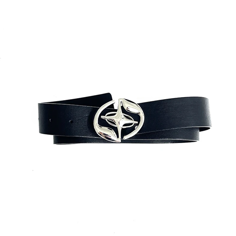 Fashion Metal Star Buckle Leather Belt for Woman Goth Style Waist Belt Man Casual Style Waistband for Jeans Accessories