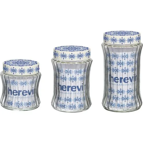 Herevin 3'lü Striped Glass Jar Set